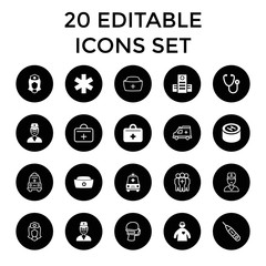 Doctor icons. set of 20 editable filled and outline doctor icons