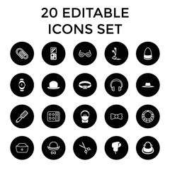 Accessory icons. set of 20 editable filled and outline accessory icons