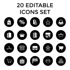 Retail icons. set of 20 editable filled and outline retail icons