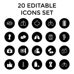 Illness icons. set of 20 editable filled and outline illness icons