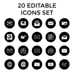 Envelope icons. set of 20 editable filled and outline envelope icons