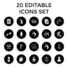 Worker icons. set of 20 editable filled and outline worker icons