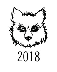 Head of a dog or a wolf. Vector. Symbol of the year