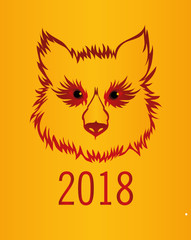 Fiery head of a dog or a wolf. Vector. Symbol of the year 2018. 