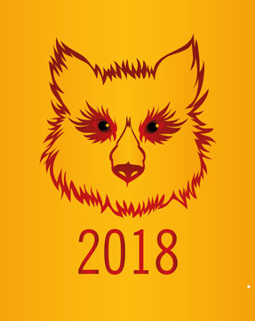 Fiery head of a dog or a wolf. Vector. Symbol of the year 2018. 