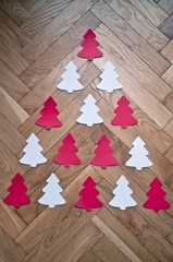 Christmas diy white red paper background.  Making craft xmas ornaments