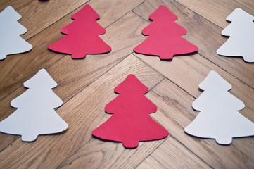 Christmas diy white red paper background.  Making craft xmas ornaments