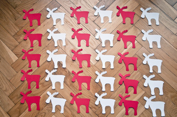 Christmas diy white red paper background.  Making craft xmas ornaments