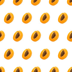 Seamless pattern from half of apricot isolated on white background