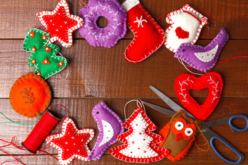 Fototapeta na wymiar Christmas homecraft toys decoration