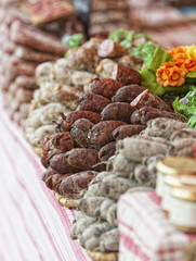 Sausages on french market stand