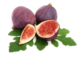 fig fruits with leaves isolated on white background