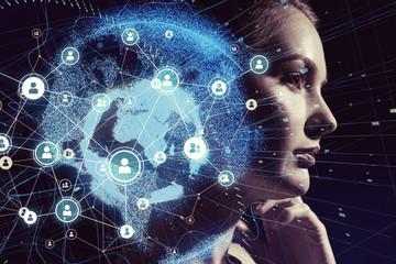 Global communication network and AI (Artificial Intelligence) concept.