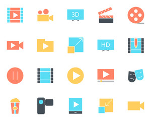 Video silhouette icons set. Vector pictograms