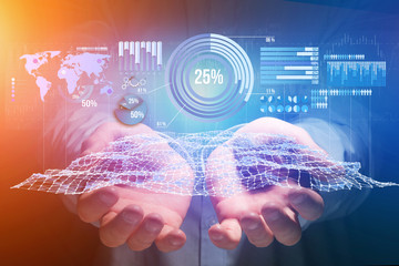 Business stats displayed as graph and chart on a futuristic interface - Business concept