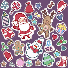 Christmas and Happy new year patch badges with Santa, Deer, Snowman