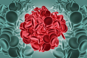 3d rendered streaming blood cells on color background