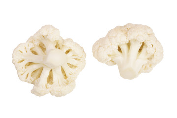 Piece of cauliflower isolated on white background macro. With clipping path