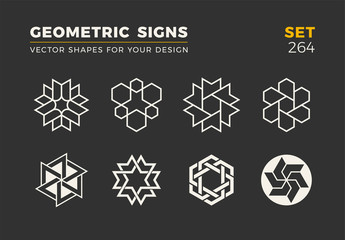 Set of eight minimalistic trendy shapes. Stylish vector logo emblems for Your design. Simple geometric signs collection.