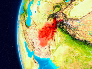 Space view of Afghanistan in red