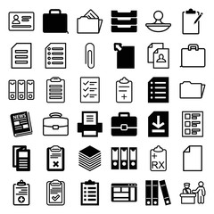 Set of 36 document filled and outline icons