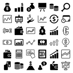Set of 36 finance filled and outline icons