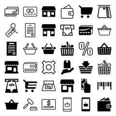 Set of 36 commerce filled and outline icons
