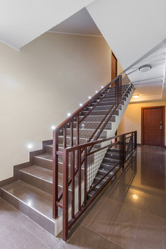 Brown tiled staircases in luxury home apartment