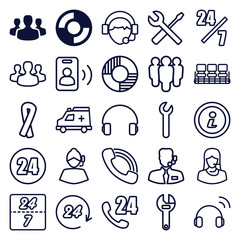 Set of 25 support outline icons