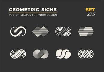 Set of eight minimalistic trendy shapes. Stylish vector logo emblems for Your design. Simple geometric signs collection.