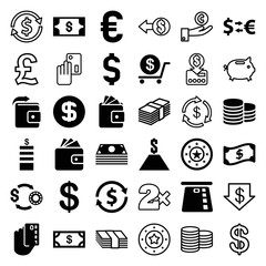 Set of 36 currency filled and outline icons