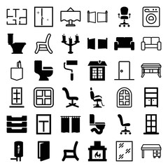 Set of 36 interior filled and outline icons