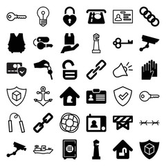 Set of 36 security filled and outline icons