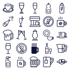 Set of 25 beverage outline icons