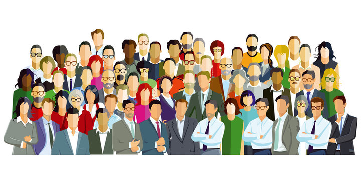 Gruppenbild mit verschiedenen Personen, Illustration