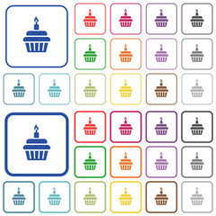 Fototapeta na wymiar Birthday cupcake outlined flat color icons