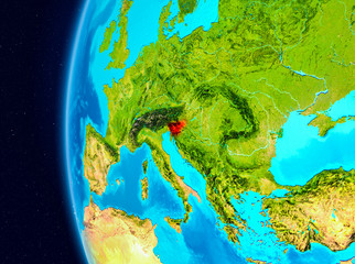 Space view of Slovenia in red
