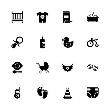 Baby icons - Expand to any size - Change to any colour. Flat Vector Icons - Black Illustration on White Background.