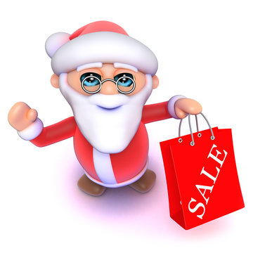 3d Cartoon Santa has been to the Christmas sales
