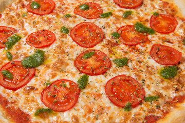 italian pizza on white background isolated, macro photography