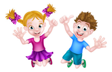 Happy Cartoon Children Jumping