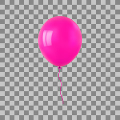 Pink flying helium balloon. For decoration party, birthday, new year and celebrations. Realistic style isolated on transparent background. 3d. Stock - Vector illustration for your design and business