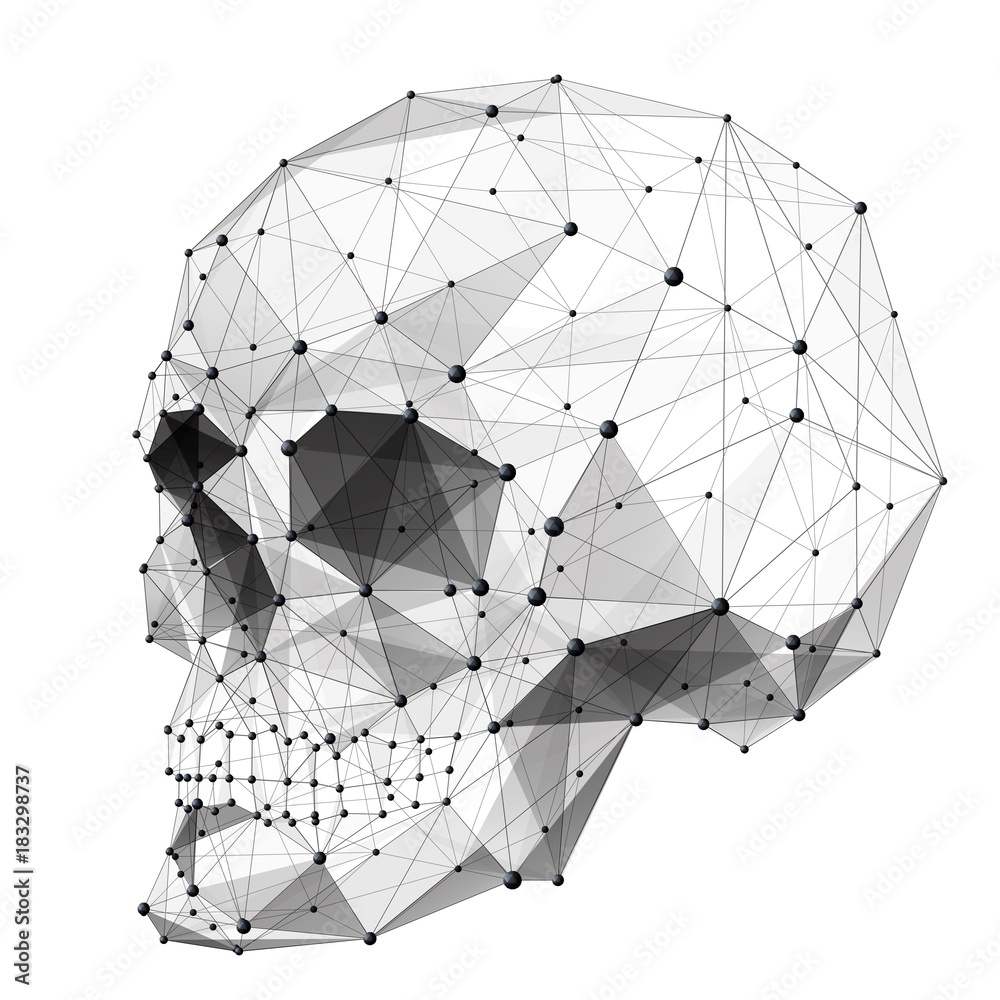 Leinwandbilder vector isolated human skull low poly from metall wireframe and points. polygonal 3d white dead haed 