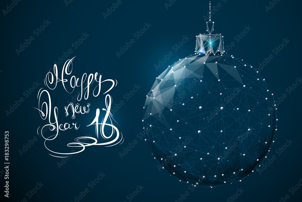 Aufkleber christmas ball low poly wireframe. Vector polygonal image in the form of a starry sky or space, consisting of points, lines, and shapes in the form of stars. New Year decorations concept