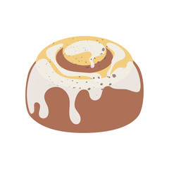 Flat icon of sweet cake or baba au rhum with white pastry cream and syrup on the top. For bakery menu, cafe and restaurant. Vector food illustration.