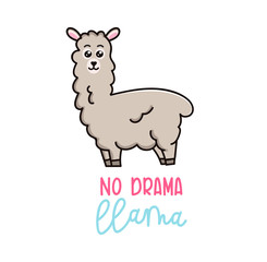 Door Stickers No Drama Llama Cute Card With Cartoon Llama No