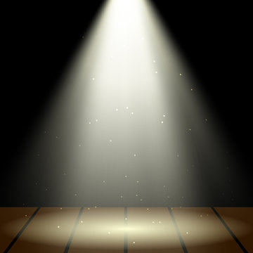 Spotlight over a wooden stage. Vector illustration