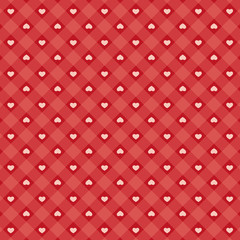 Cute primitive retro pattern with small hearts on plaid background