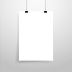 Mock-Up Realistic White Poster Hanging. Empty White Vector Poster Template.