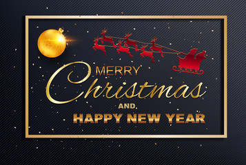 Merry Christmas and Happy New Year greeting card, colored text Design on background texture